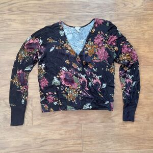Anthropologie Tiny Top Size M Black Motif Callie Floral Wrap Blouse